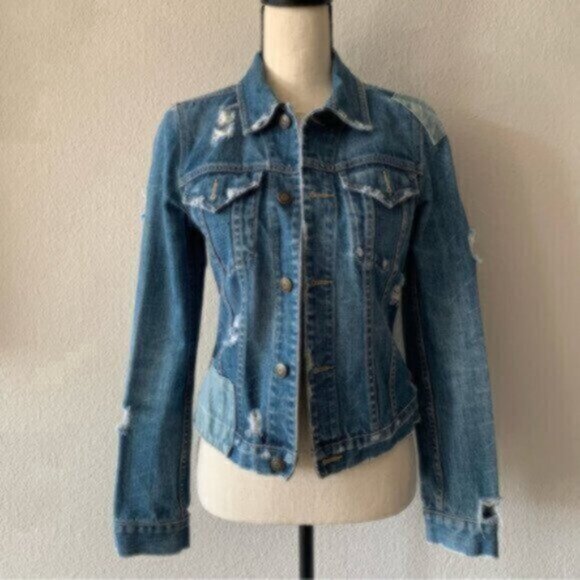 Earl Jean Distressed Patchwork Jean Jacket - Picture 11 of 16